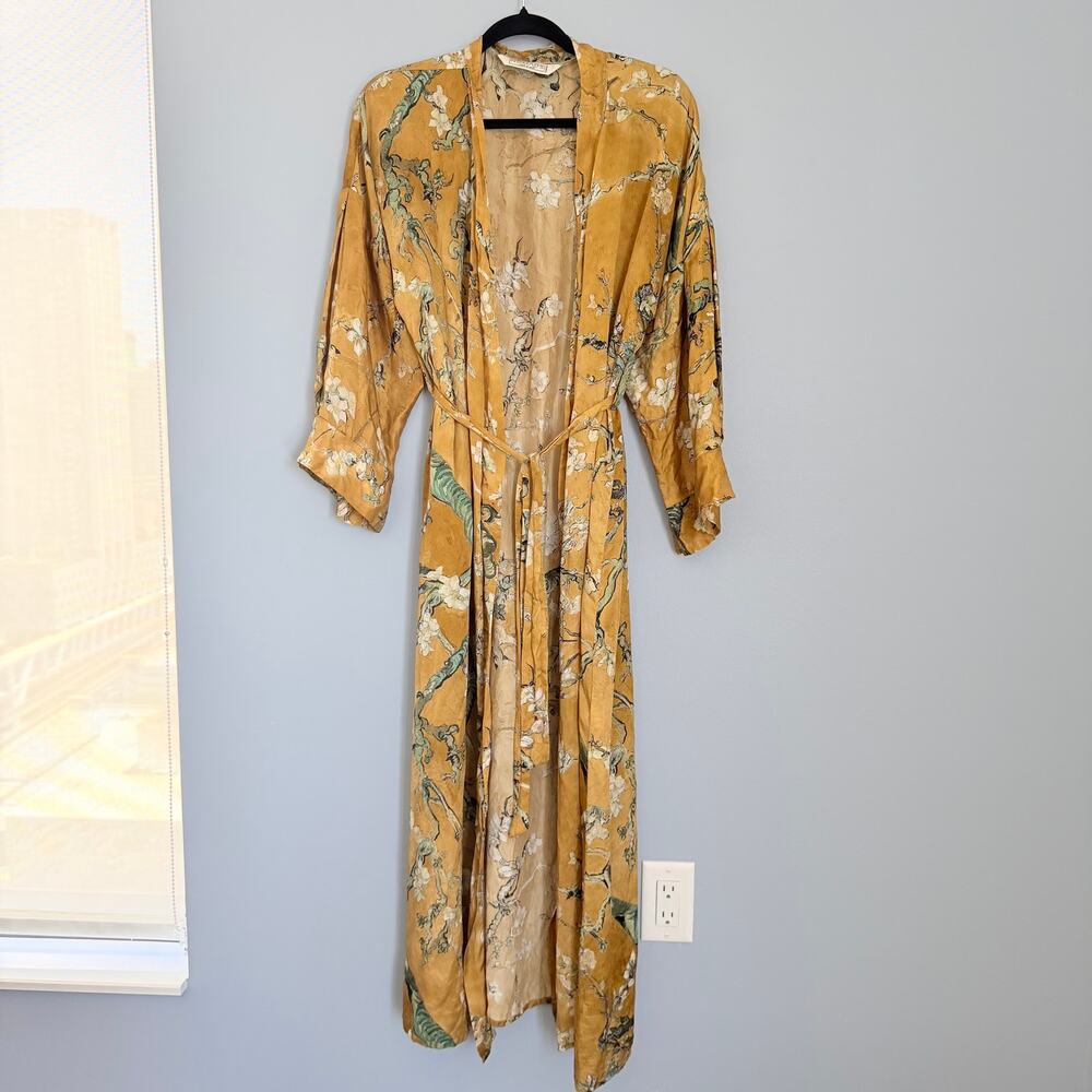 Nomads Silk Floral Duster Robe / Maxi Cover-Up – Mustard Gold – One Size - Picture 2 of 5